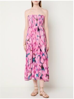 BA&SH Inspired Strapless Pink Tie-Dye Maxi Women’s Dress - Size Large / 3 / 8-10